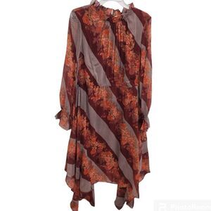Soft Surroundings Striped Floral Midi Dress - Burgundy and Orange